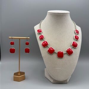 Elegant Red Necklace and Earring Set